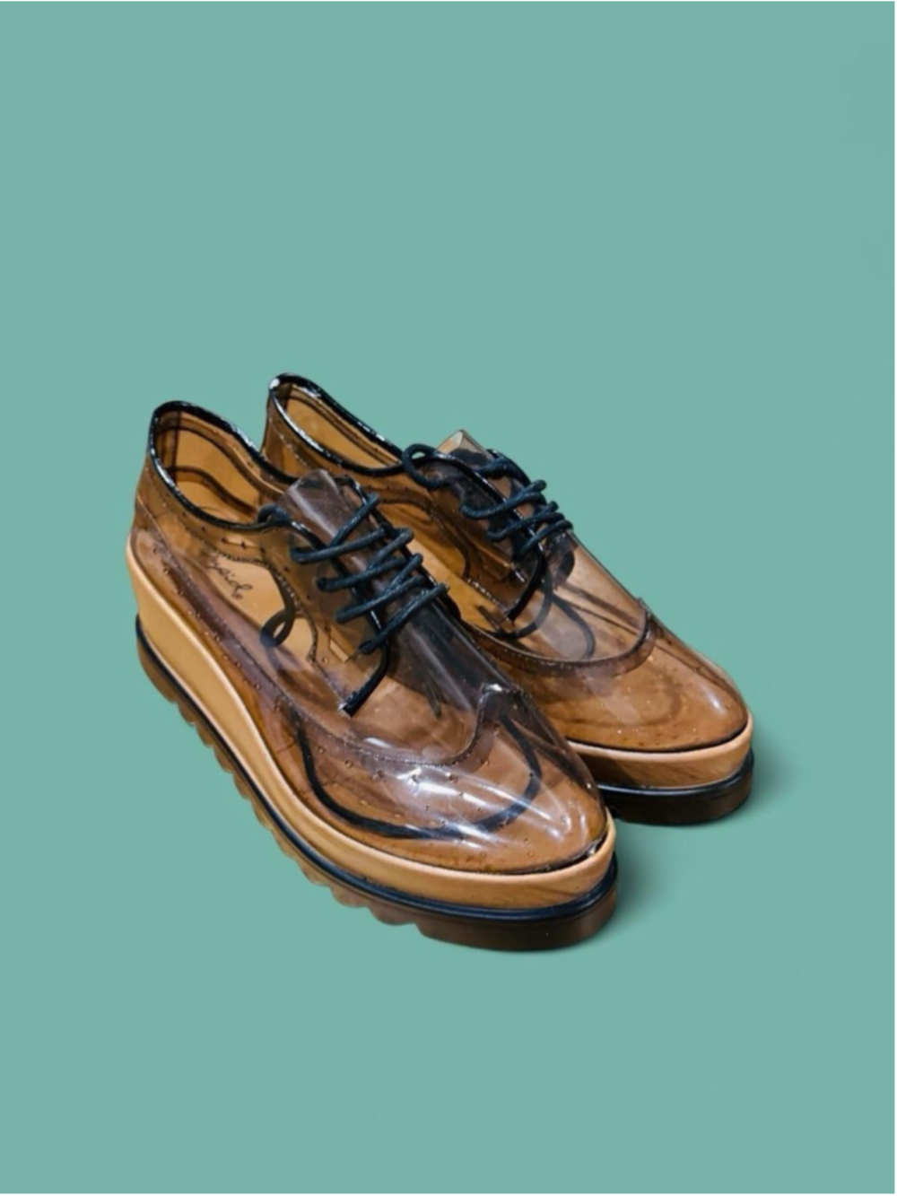 Qupid Smoke Clear Jelly Oxford Platform Shoes Women’s 6 6.5 Retro Y2K Brown